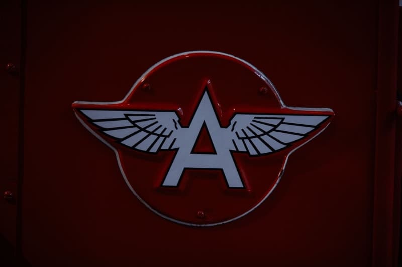 Flying A logo on enamel
