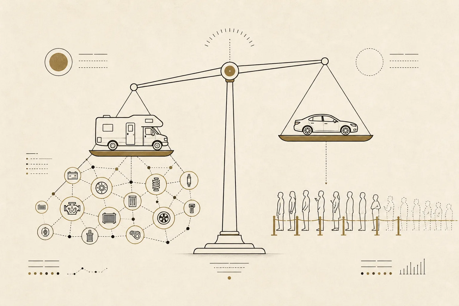 A comparison card weighing a common project car against a rare one across parts supply, documentation, and community depth