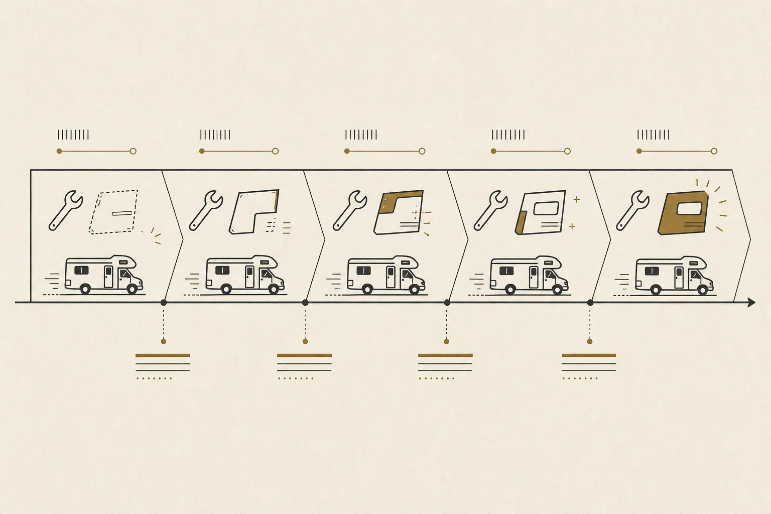 A timeline diagram of a staged restoration with the car returning to running condition at the end of each stage