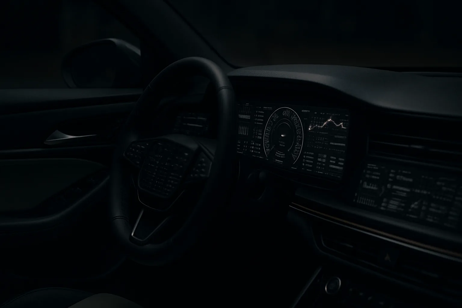 Modern car dashboard glowing at night